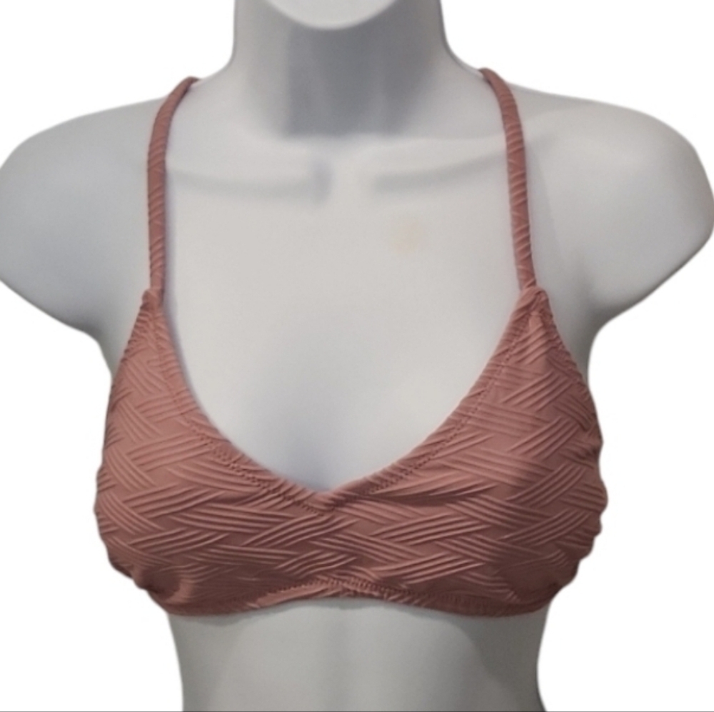 Muted Pink Textured Criss-Cross Tie Back Bikini Top
